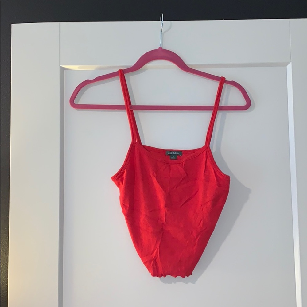 Cropped, red, tank top.